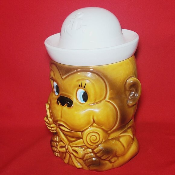 Vintage Sailor Monkey Ceramic Cookie Jar Japan Kitchen Decor Collectible - Picture 12 of 14